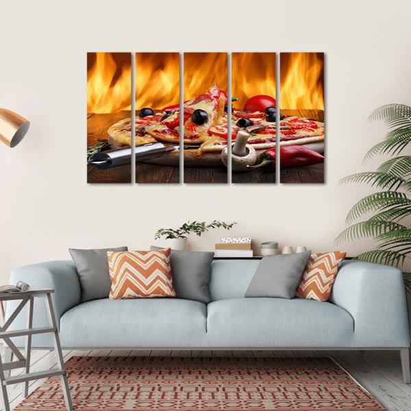 Hot Pizza With Oven Fire Canvas Wall Art-5 Horizontal-Gallery Wrap-22" x 12"-Tiaracle