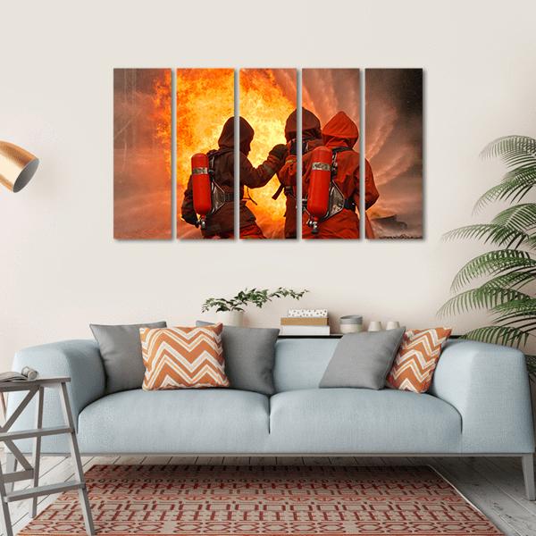Firefighters In Action Canvas Wall Art-5 Horizontal-Gallery Wrap-22" x 12"-Tiaracle