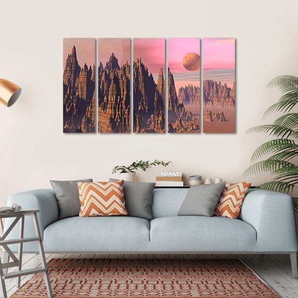 Rocky Mountains And Planets Canvas Wall Art-5 Horizontal-Gallery Wrap-22" x 12"-Tiaracle