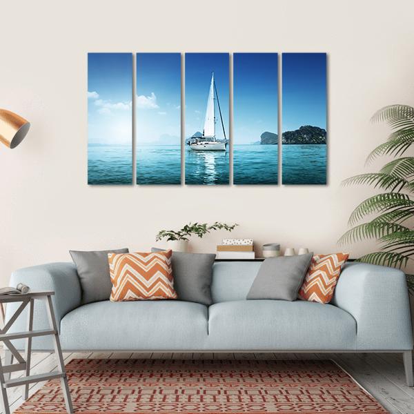Yacht And Blue Water Ocean Canvas Wall Art-5 Horizontal-Gallery Wrap-22" x 12"-Tiaracle