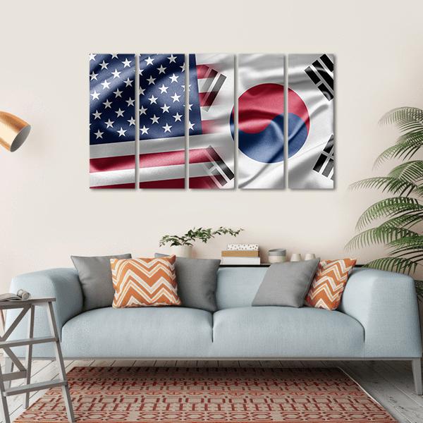 United States &amp; South Korea Flag Canvas Wall Art-5 Horizontal-Gallery Wrap-22" x 12"-Tiaracle