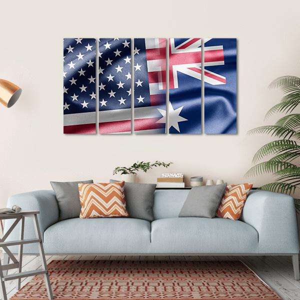 USA And Australia Flag Canvas Wall Art-5 Horizontal-Gallery Wrap-22" x 12"-Tiaracle
