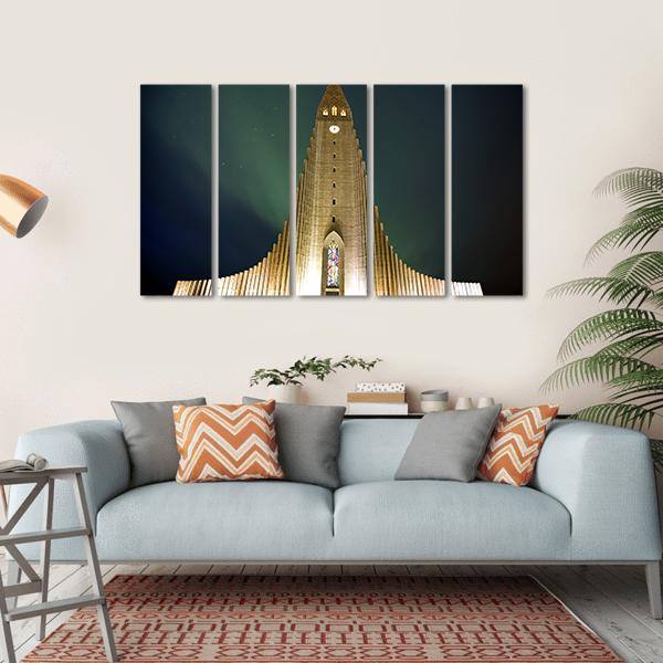 Church In Reykjavik Canvas Wall Art-5 Horizontal-Gallery Wrap-22" x 12"-Tiaracle