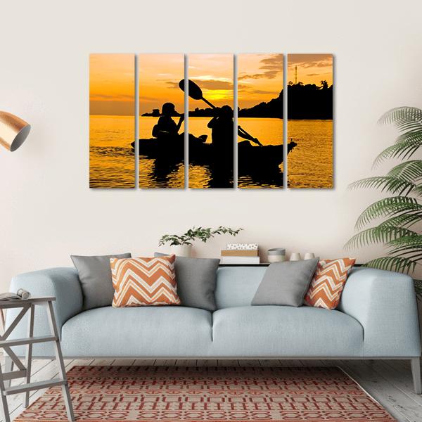 Kayaking At Sunset In Koh Chang Thailand Canvas Wall Art-5 Horizontal-Gallery Wrap-22" x 12"-Tiaracle