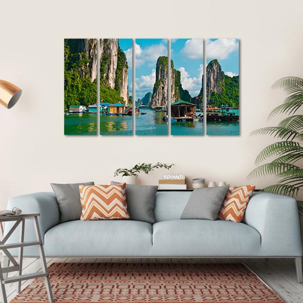 Floating Fishing Village Canvas Wall Art-5 Horizontal-Gallery Wrap-22" x 12"-Tiaracle