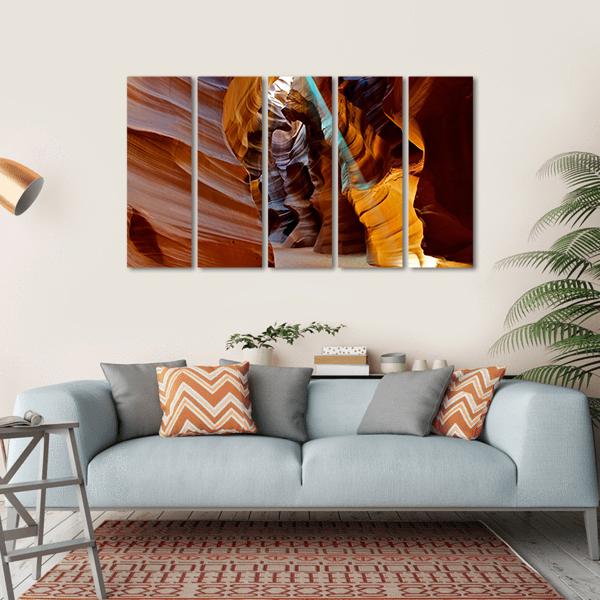 Sun Light Beam Shining Through The Upper Antelope Slot Canyon Canvas Wall Art-5 Horizontal-Gallery Wrap-22" x 12"-Tiaracle