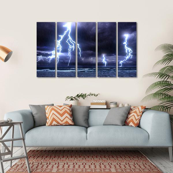 Storm On The Sea With Lightnings Canvas Wall Art-5 Horizontal-Gallery Wrap-22" x 12"-Tiaracle