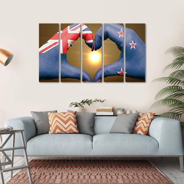 New Zealand Flag On Hands Canvas Wall Art-5 Horizontal-Gallery Wrap-22" x 12"-Tiaracle