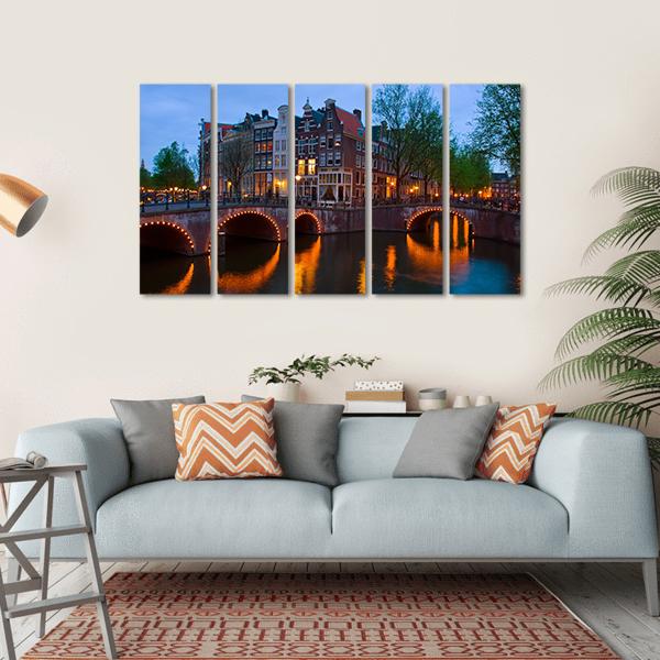 Canals Of Amsterdam Canvas Wall Art-5 Horizontal-Gallery Wrap-22" x 12"-Tiaracle