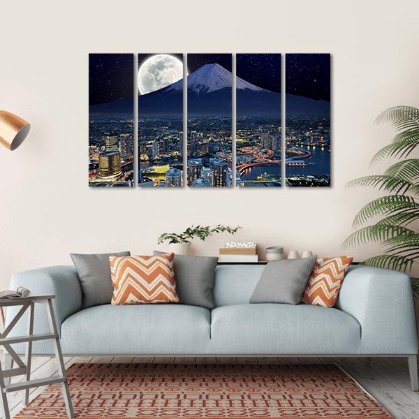Surreal View Of Yokohama City Canvas Wall Art-5 Horizontal-Gallery Wrap-22" x 12"-Tiaracle