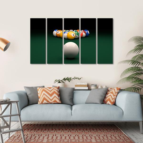 Balls On Billiards Green Table Canvas Wall Art-5 Horizontal-Gallery Wrap-22&quot; x 12&quot;-Tiaracle