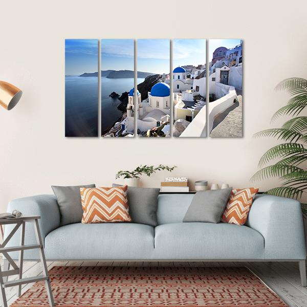Santorini With Churches Canvas Wall Art-5 Horizontal-Gallery Wrap-22" x 12"-Tiaracle