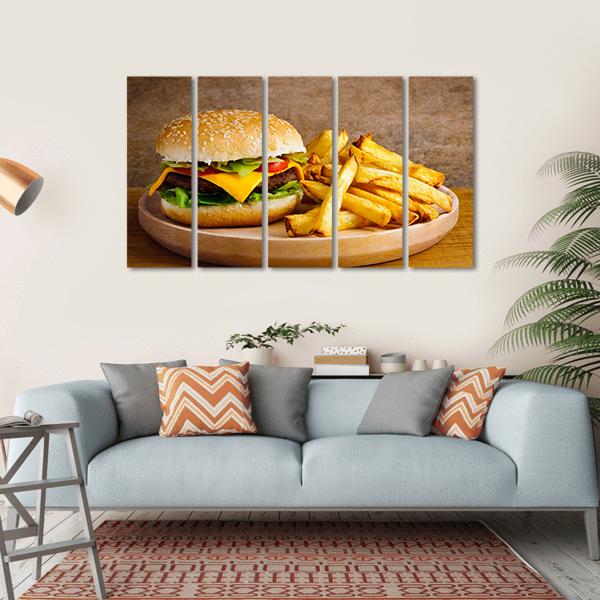 Hamburger & Fries Canvas Wall Art-5 Horizontal-Gallery Wrap-22" x 12"-Tiaracle