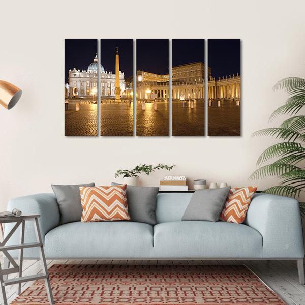 Saint Peter's Square At Night Vatican Canvas Wall Art-5 Horizontal-Gallery Wrap-22" x 12"-Tiaracle