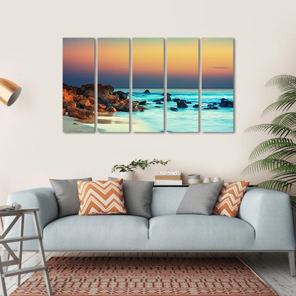 Sunset Over Blue Sea Canvas Wall Art-4 Horizontal-Gallery Wrap-34" x 24"-Tiaracle