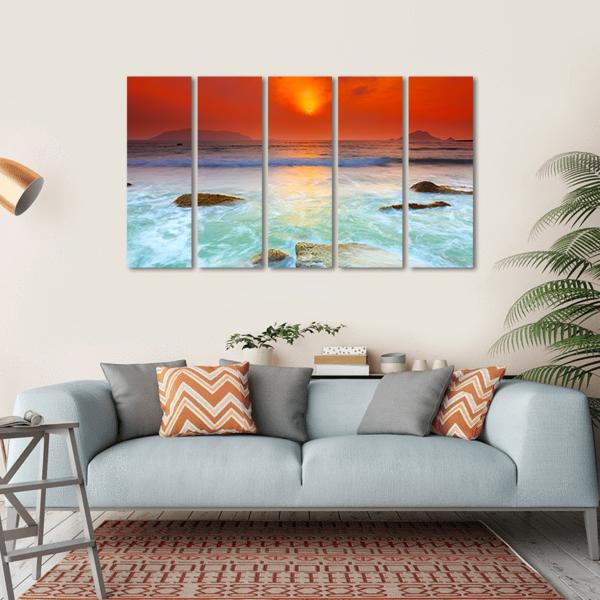 Sunrise Over The Sea Canvas Wall Art-5 Horizontal-Gallery Wrap-22" x 12"-Tiaracle