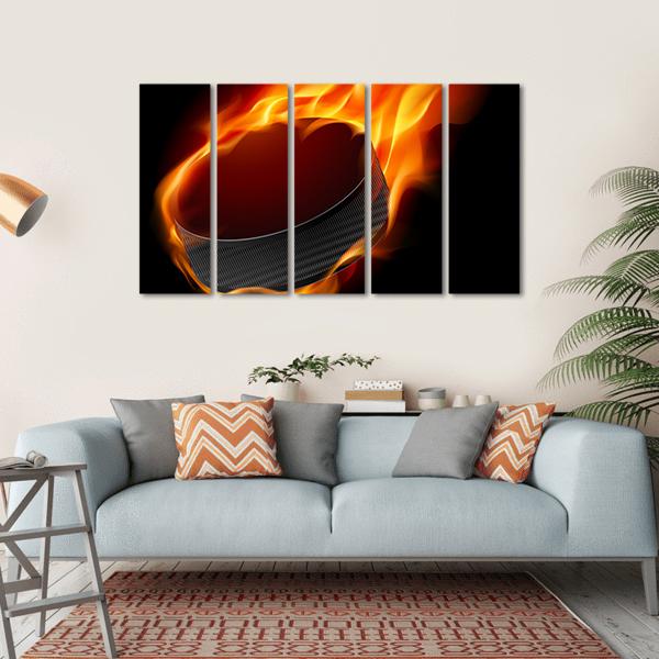 Burning Hockey Puck Canvas Wall Art-5 Horizontal-Gallery Wrap-22&quot; x 12&quot;-Tiaracle