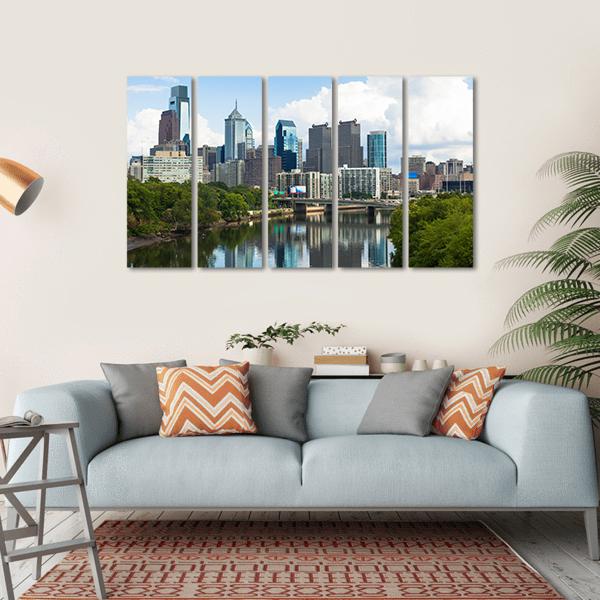 Skyline View Of Philadelphia Canvas Wall Art-5 Horizontal-Gallery Wrap-22" x 12"-Tiaracle