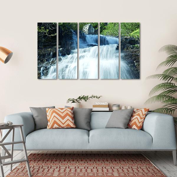 Mountain Waterfall Glacier Canvas Wall Art-5 Horizontal-Gallery Wrap-22" x 12"-Tiaracle