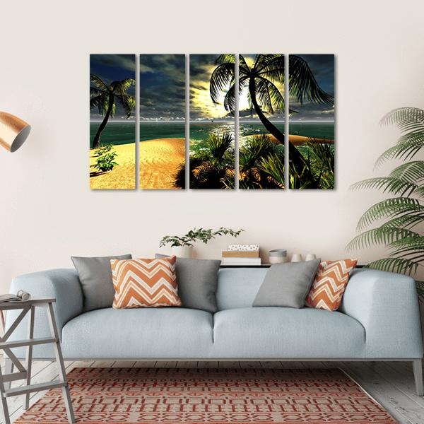 Sunset In Tropical Paradise Canvas Wall Art-5 Horizontal-Gallery Wrap-22" x 12"-Tiaracle