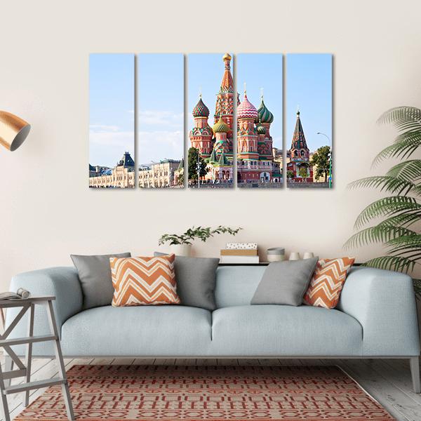 Red Square With Vasilevsky Descent In Moscow Canvas Wall Art-5 Horizontal-Gallery Wrap-22" x 12"-Tiaracle