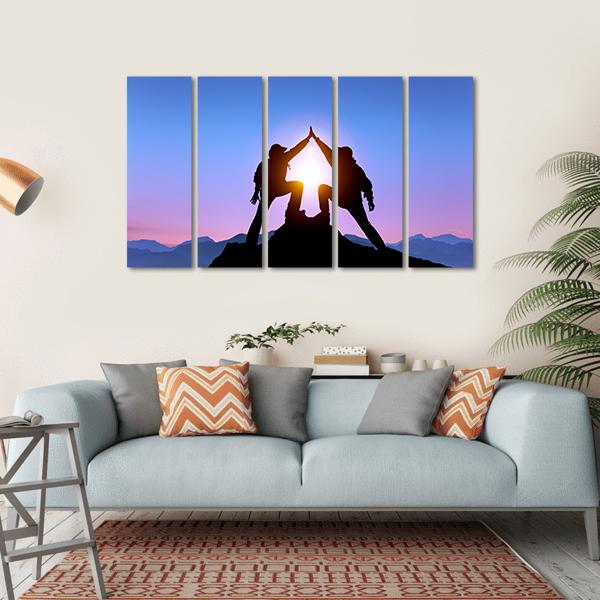 Silhouette Of Two Man With Success Canvas Wall Art-5 Horizontal-Gallery Wrap-22" x 12"-Tiaracle