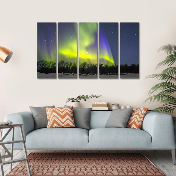 Northern Lights Over Snowscape Canvas Wall Art-5 Horizontal-Gallery Wrap-22" x 12"-Tiaracle