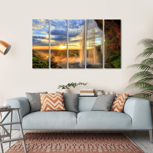 Seljalandfoss Waterfall At Sunset In Iceland Canvas Wall Art-5 Horizontal-Gallery Wrap-22" x 12"-Tiaracle