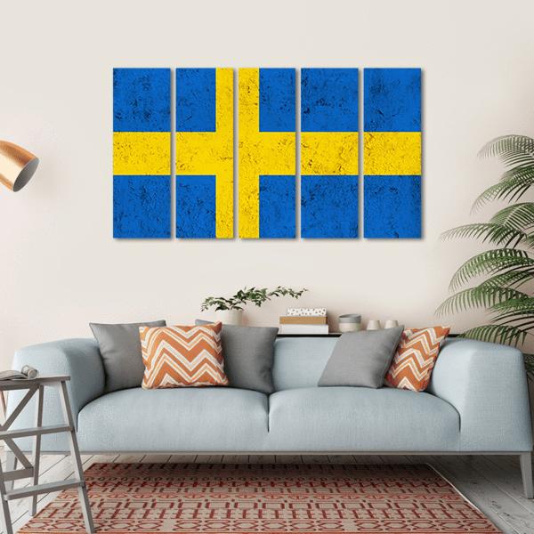 Weathered Swedish Flag Canvas Wall Art-5 Horizontal-Gallery Wrap-22" x 12"-Tiaracle