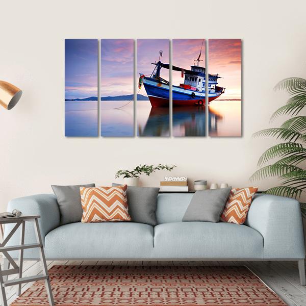 Thai Fishing Boat Canvas Wall Art-5 Horizontal-Gallery Wrap-22" x 12"-Tiaracle