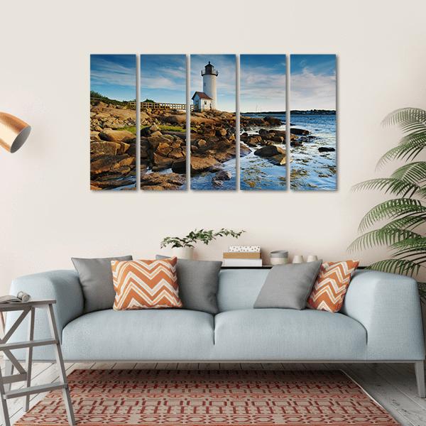 Annisquam Lighthouse Massachusetts Canvas Wall Art-5 Horizontal-Gallery Wrap-22" x 12"-Tiaracle