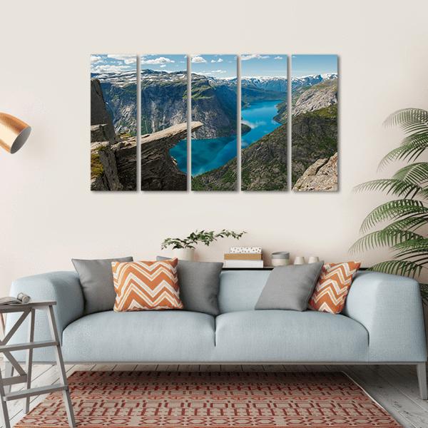 Trolltunga Rock Formation Canvas Wall Art-5 Horizontal-Gallery Wrap-22" x 12"-Tiaracle