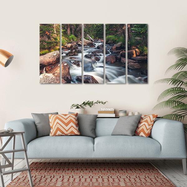 Dreamy Mountain Stream Canvas Wall Art-5 Horizontal-Gallery Wrap-22" x 12"-Tiaracle