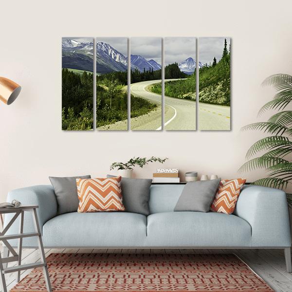 Road In Mountain Alaska Canvas Wall Art-5 Horizontal-Gallery Wrap-22" x 12"-Tiaracle