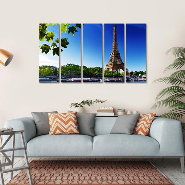 Eiffel Tower In Sunrise Time Canvas Wall Art-5 Horizontal-Gallery Wrap-22" x 12"-Tiaracle