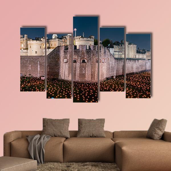 Tower Of London Flames Canvas Wall Art-5 Pop-Gallery Wrap-47" x 32"-Tiaracle
