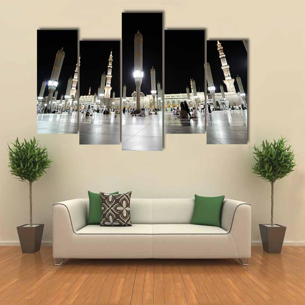 Prophet Mosque Night View Canvas Wall Art-5 Pop-Gallery Wrap-32" x 21"-Tiaracle