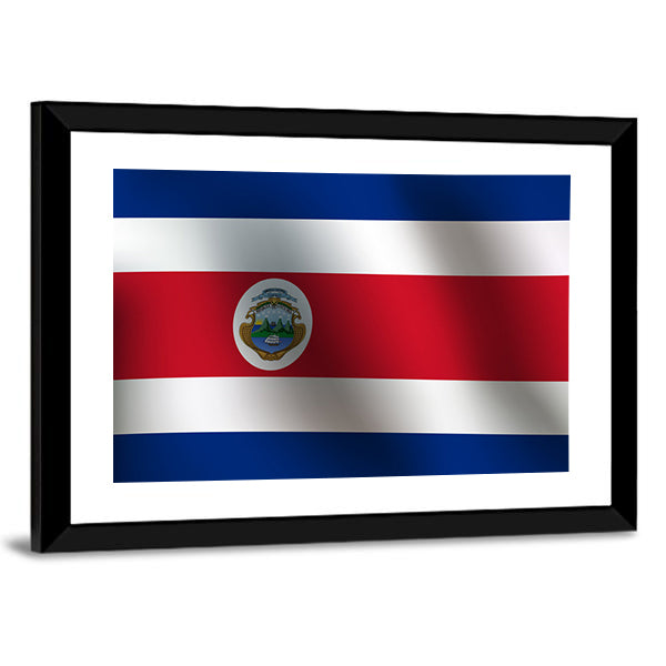 Costa Rican Flag with Coat of Arms Canvas Wall Art