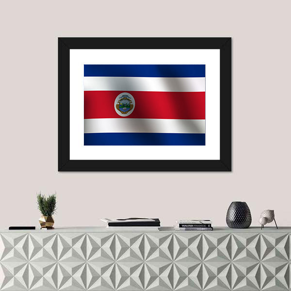 Costa Rican Flag with Coat of Arms Canvas Wall Art