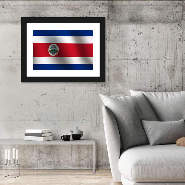 Costa Rican Flag with Coat of Arms Canvas Wall Art