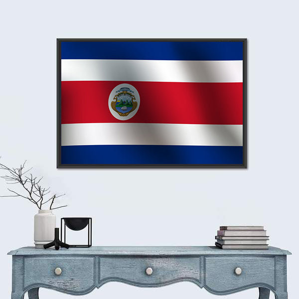 Costa Rican Flag with Coat of Arms Canvas Wall Art