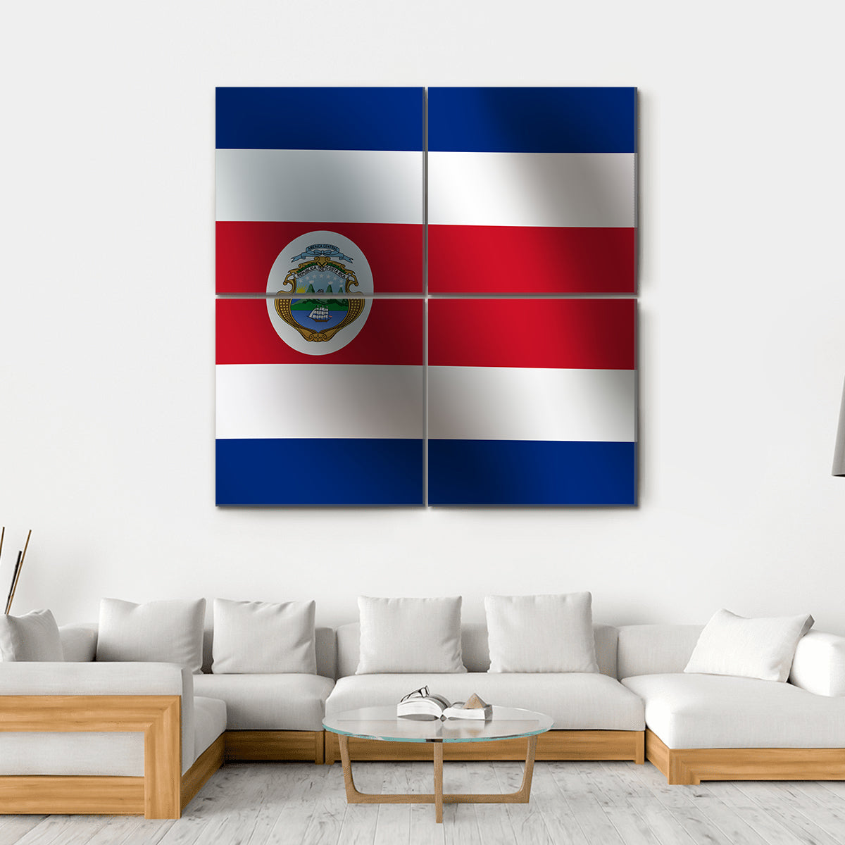 Costa Rican Flag with Coat of Arms Canvas Wall Art