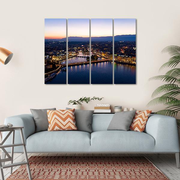 Aerial Night View Of Geneva Canvas Wall Art-4 Horizontal-Gallery Wrap-34" x 24"-Tiaracle