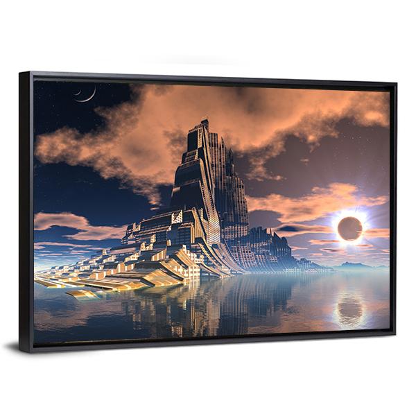 Alien City Canvas Wall Art-1 Piece-Floating Frame-24" x 16"-Tiaracle