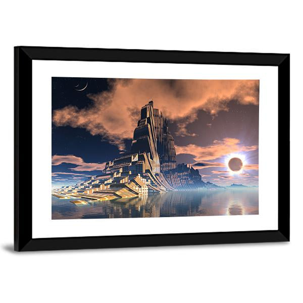 Alien City Canvas Wall Art-1 Piece-Framed Print-20" x 16"-Tiaracle