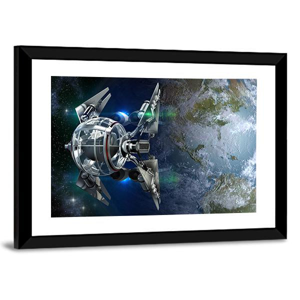 Alien Spaceship Canvas Wall Art-1 Piece-Framed Print-30" x 20"-Tiaracle
