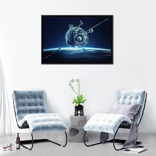 Alien Spaceship In Deep Space Canvas Wall Art-3 Horizontal-Gallery Wrap-25" x 16"-Tiaracle