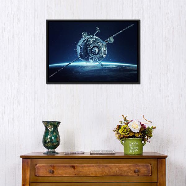 Alien Spaceship In Deep Space Canvas Wall Art-5 Horizontal-Gallery Wrap-22" x 12"-Tiaracle
