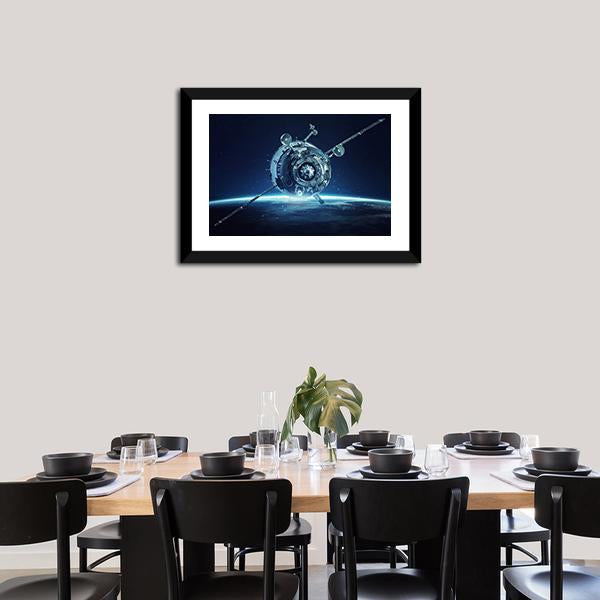 Alien Spaceship In Deep Space Canvas Wall Art-5 Horizontal-Gallery Wrap-22" x 12"-Tiaracle