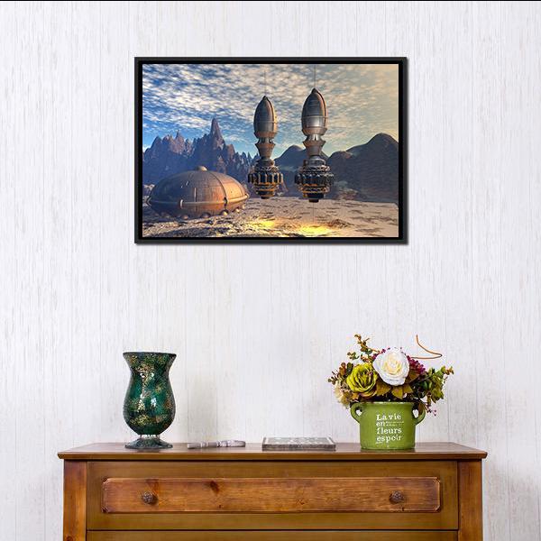 Alien Spaceship On Deep Planet Canvas Wall Art-5 Horizontal-Gallery Wrap-22" x 12"-Tiaracle